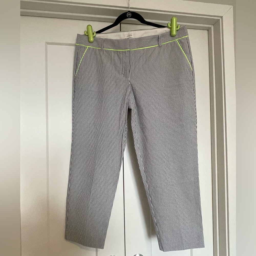 J. Crew Cafe Capri seersucker stripe ankle cropped pants